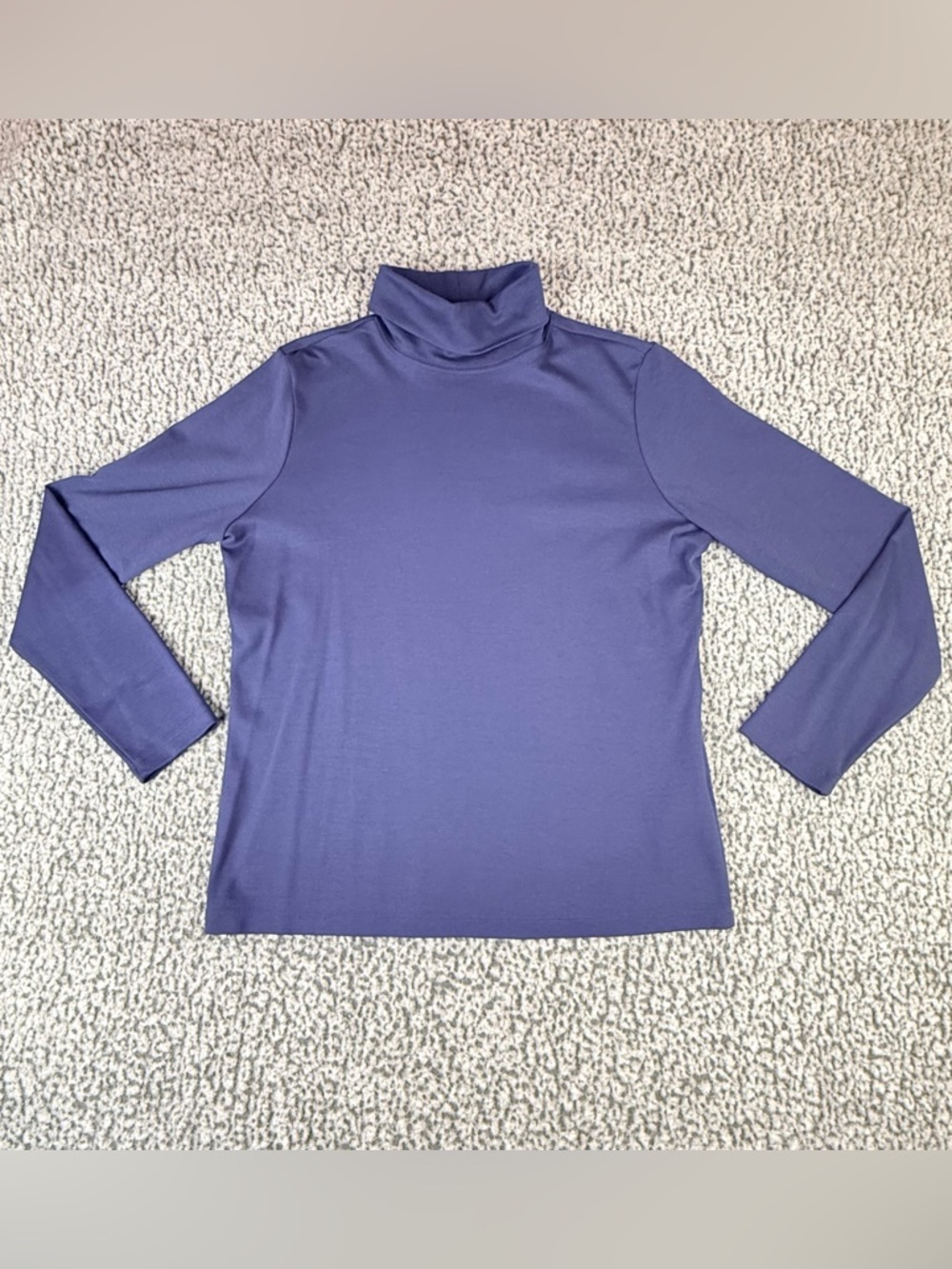 LL Bean Womens Turtleneck Top Medium Navy Blue Supima Cotton Long Sleeve